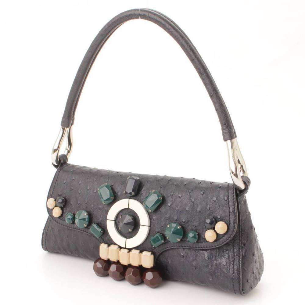 Prada one-shoulder with ostrich back navy bag bijou